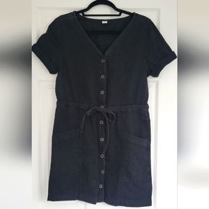 Old Navy Button Up Utility Shirt Dress w/ Drawstring Waist, Black, Small Petite